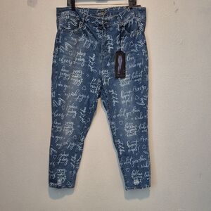 Modern Blue Ankle-Length Graphic Jeans